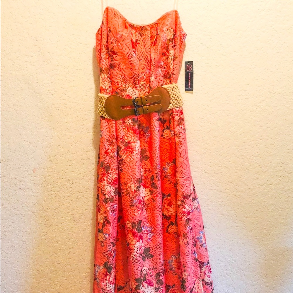 No Boundaries Strapless Sundress Coral Pink